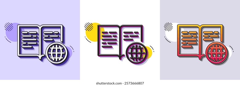 Internet book line icon. Halftone dotted pattern. Gradient icon with grain shadow. Web document sign. Office note symbol. Line internet book icon. Various designs. Vector