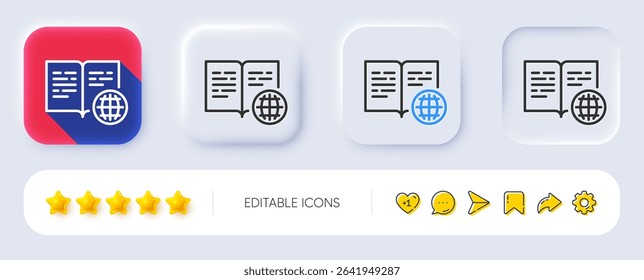 Internet book line icon. Neumorphic, Flat shadow, 3d buttons. Web document sign. Office note symbol. Line internet book icon. Social media icons. Vector