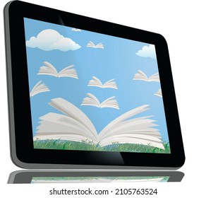 Internetbücher mit offenen Büchern und Romanen