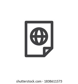 Internet browser file line icon. linear style sign for mobile concept and web design. Document file with globe outline vector icon. Symbol, logo illustration. Vector graphics