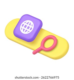 Navegador de Internet pesquisa global aqui barra web link para a interface do usuário ícone 3d ilustração vetor realista. Informações on-line de exploração do ciberespaço localizar formulário guia do site elemento lupa