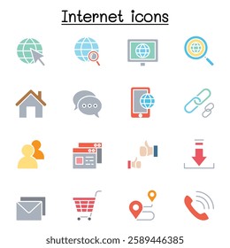 Internet browser icon set in flat color style