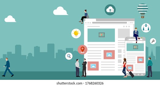 Internet browser , online network , global communication / flat banner vector illustration