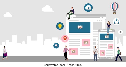 Internet browser , online network , global communication / flat banner vector illustration