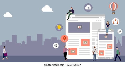 Internet browser , online network , global communication / flat banner vector illustration