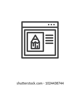 Internet browser with pencil outline icon. linear style sign for mobile concept and web design. Edit web page simple line vector icon. Symbol, logo illustration. Pixel perfect vector graphics