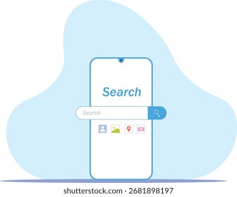 Barra de búsqueda del navegador de Internet pestaña de diseño móvil interfaz de navegación menú Anuncio ilustración de la cara del usuario