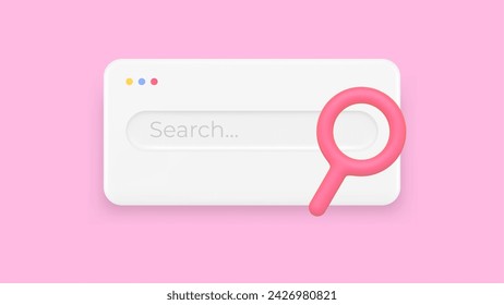 Internet browser search tab navigation interface menu banner 3d icon realistic vector illustration. Online browsing cyberspace global address panel with magnifying glass web site SEO optimization