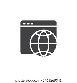 Internet Browser vector icon. Website and globe filled flat sign for mobile concept and web design. Global browser page glyph icon. Symbol, logo illustration. Vector graphics