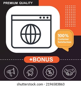 Icono de página web del navegador de Internet. Con fondo naranja y negro
