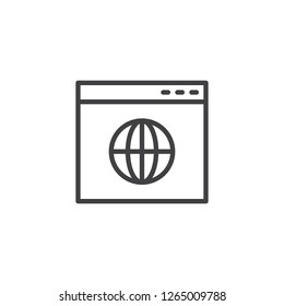 Internet Browser Web Page Outline Icon. Linear Style Sign For Mobile Concept And Web Design. Browser Window With Globe Simple Line Vector Icon. Symbol, Logo Illustration. Pixel Perfect Vector Graphics