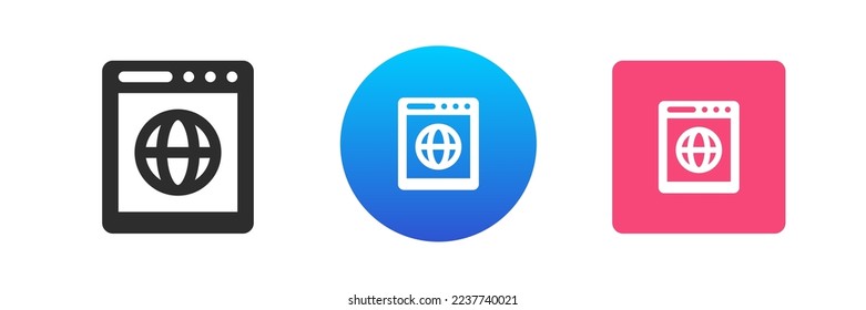 Internet browser web site connection global virtual communication technology icon set vector flat illustration. Online browsing wireless digital information web page searching webpage network info