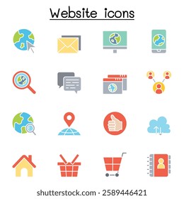 Internet, browser, website icon set in flat color style