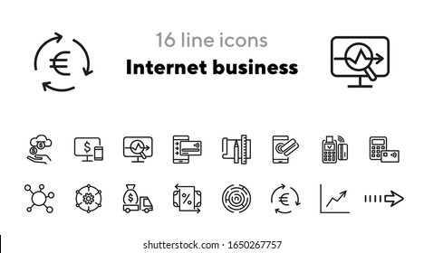 Internet Business Icons. Set Of Line Icons. Money Turnover, Automatic Income, Multimanagement. Business Concept. Vector Illustration Can Be Used For Topics Like Business, Finance, Technology