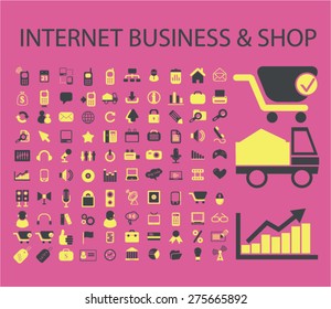 internet business, shop, eCommerce, retail icons, signs. illustrations set, vector