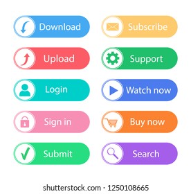 Internet buttons. Buttons download, login, watch now, buy, search.