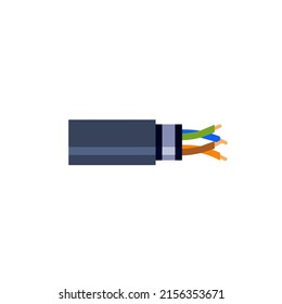 Internet cable. Flexible coaxial cord with copper core in colored braid. Electronic component of computer.