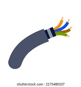 Internet cable. Flexible coaxial cord with copper core in colored braid. Electronic component of computer.