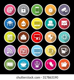 Internet cafe flat icons with long shadow, stock vector