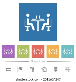 Internet cafe flat white icons in square backgrounds. 6 bonus icons included.