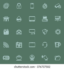  Internet cafe line icons blue color, stock vector