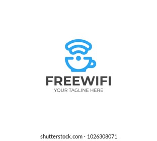 Internet Cafe Logo Template. Free Wifi Area Vector Design. Wi-fi Symbol And Coffee Cup Illustration