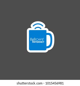 Internet cafe logotype illustration. Blue cup logo