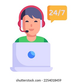 Servicio de llamadas por Internet, icono plano de la asistencia al cliente 