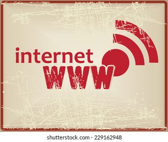 Internet card with stylized antique damaged surface. Vector illustration.