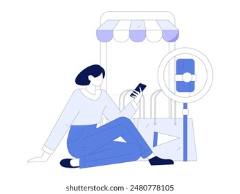 Internet celebrity live broadcast with goods vector internet hand drawn illustration

