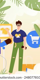 Internet celebrity live broadcast with goods vector internet hand drawn illustration
