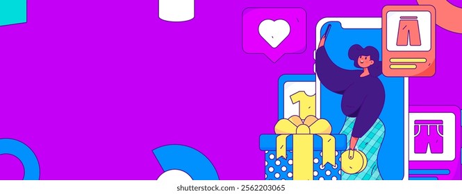 Internet celebrity live broadcast with goods vector internet hand drawn illustration
