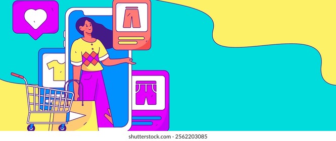 Internet celebrity live broadcast with goods vector internet hand drawn illustration
