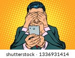 Internet censorship concept. man with smartphone. Pop art retro vector illustration vintage kitsch