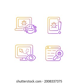 Internet Censorship Gradient Linear Vector Icons Set. Ransomware. Cell Phone Bugging. Web Bug. Location Tracking. Thin Line Contour Symbols Bundle. Isolated Vector Outline Illustrations Collection