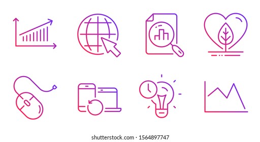 Internet, Chart and Recovery devices line icons set. Local grown, Computer mouse and Time management signs. Analytics graph, Line chart symbols. World web, Backup data. Science set. Vector