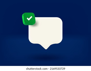 globo de chat por Internet con icono de marca de verificación. 3.ª ilustración vectorial