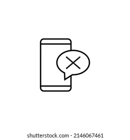 Concepto de chat y diálogo por Internet. Signo vectorial moderno en estilo plano. Adecuado para sitios web, tiendas. Icono de línea de cruz dentro de la burbuja de voz por smartphone 