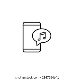 Internet chat and dialogue concept. Modern vector sign in flat style. Suitable for web sites, stores. Line icon of musical note inside of speech bubble by smartphone 