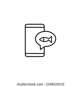 Concepto de chat y diálogo por Internet. Signo vectorial moderno en estilo plano. Adecuado para sitios web, tiendas. Icono de línea de pescado dentro de la burbuja de voz por smartphone 