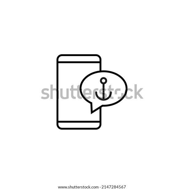 Internet chat and dialogue\
concept. Modern vector sign in flat style. Suitable for web sites,\
stores. Line icon of anchor inside of speech bubble by smartphone\
