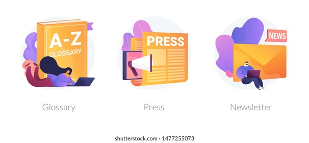 Internet Chatting And Emails Sharing Web Banners Set. Mass Media, Online Daily News Magazine Subscription. Glossary, Press, Newsletter Metaphors. Vector Isolated Concept Metaphor Illustrations