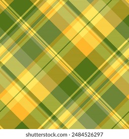 Fondo textil de control de Internet, patrón de tartán de cuadros de lazo. Tejido sin costuras de Vector de textura de trapo en paleta de colores verde y amarillo.
