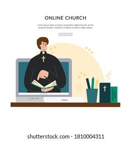 Internet Church, Landing page template. The pastor conducts church services online. Concept Church and Liturgy online. 