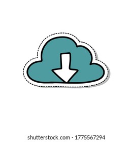 internet cloud doodle icon, vector sticker illustration