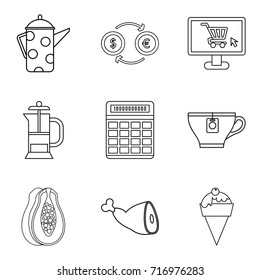 Internet coffee shop icon set. Outline set of 9 internet coffee shop vector icons for web design isolated on white background
