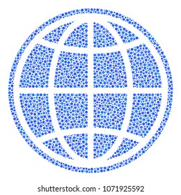Internet collage of round dots in various sizes and color tones. Circle elements are grouped into internet vector mosaic. Dotted vector design concept.