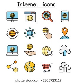 Internet color line icon set