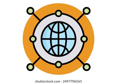 Internet colored outline icon. earth with network. icon related to access. data analytics elements vector illustration