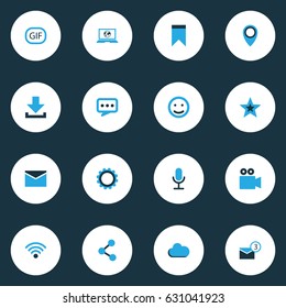 Internet Colorful Icons Set. Collection Of Notification, Location, Chatting And Other Elements. Also Includes Symbols Such As Flag, Chat, Inbox.